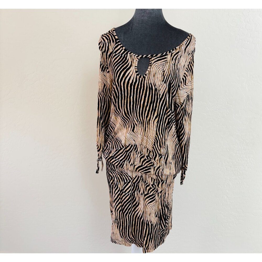 Lascana Zebra Print LS Knit Dress With Keyhole Neckline ‎ - Size 12